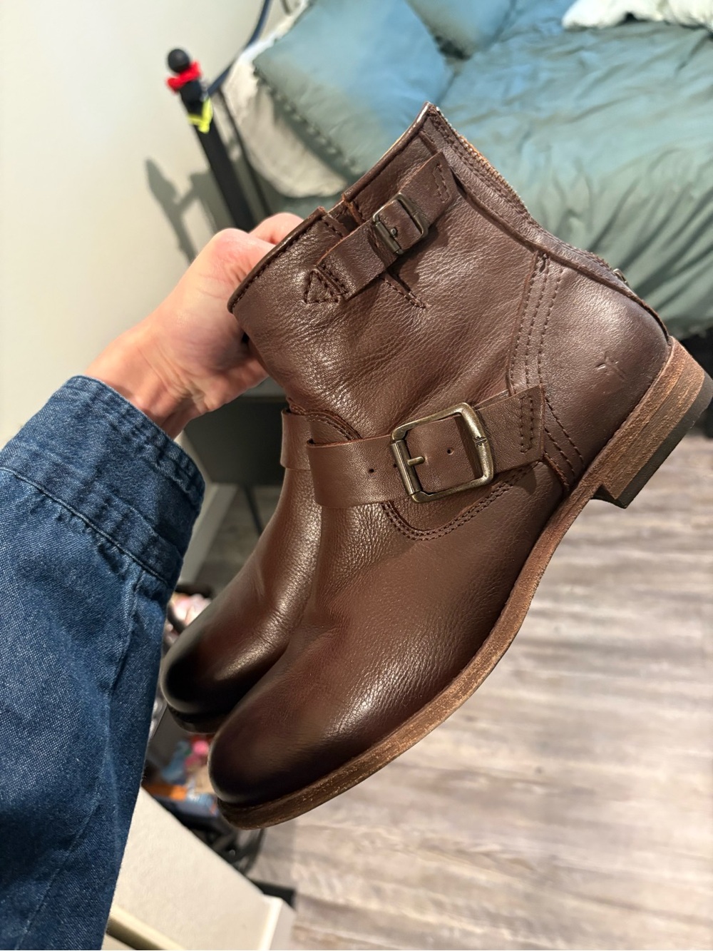 Frye Brown Leather Ankle Boots with Buckle